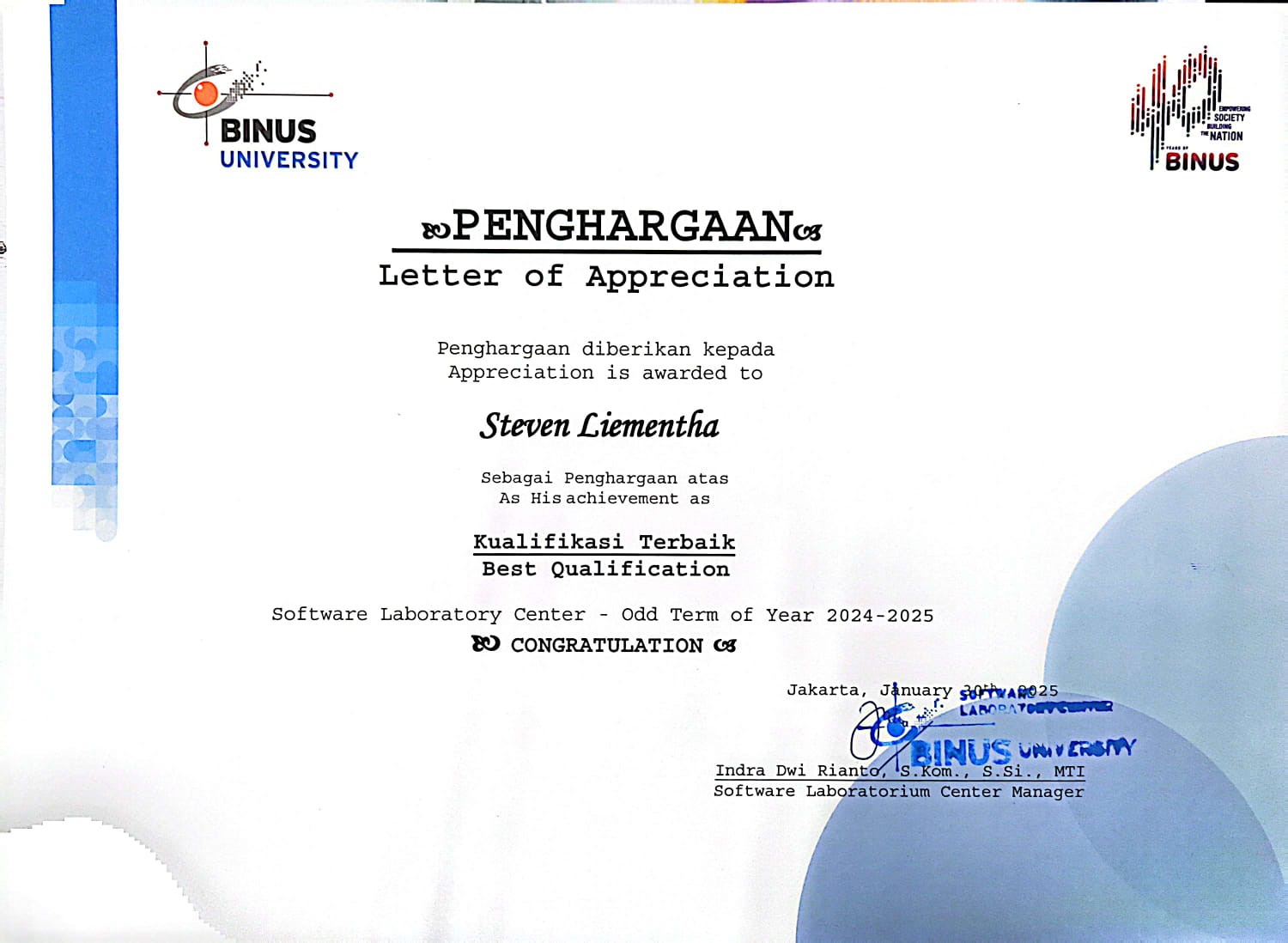 Best Qualification Award
